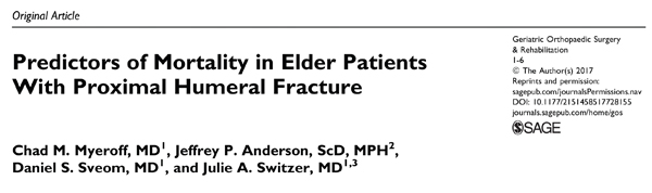 Predictors of Mortality in Elder Patients with Proximal Humeral Fracture